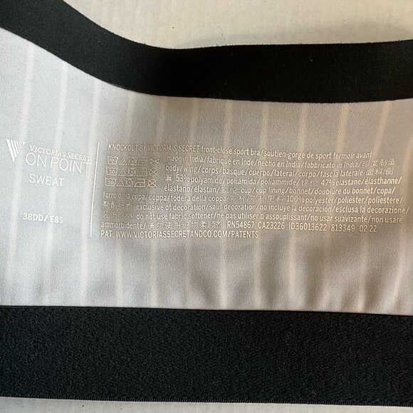 Victoria's Secret Knockout Front-Close Sports Bra, Black/White Pinstripe, 38DD - Picture 9 of 9